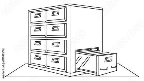 Modern filing cabinet with open drawer