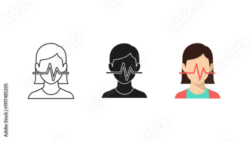 Three stylized human faces with varying line and color designs Vector