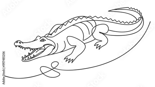 Fierce crocodile emerging from dynamic curved line