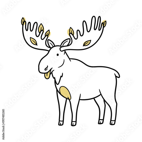 Simple Line Drawing of Moose Head.