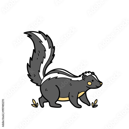 Cartoon Skunk Walking with Tail Up.