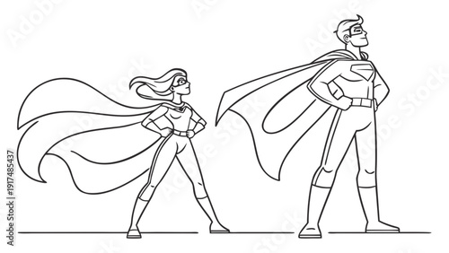 Confident superheroes standing together in powerful poses