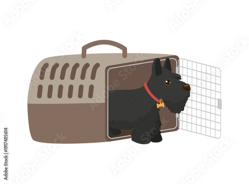 Scottish Terrier in Pet Carrier Vector Illustration