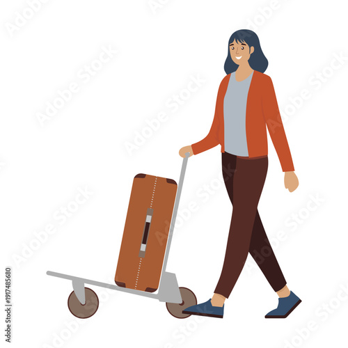 Woman Walking with Luggage Vector Illustration