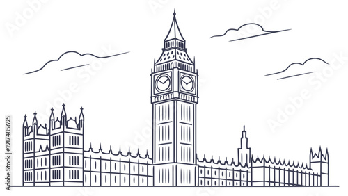 Iconic clock tower and gothic architecture under a cloudy sky