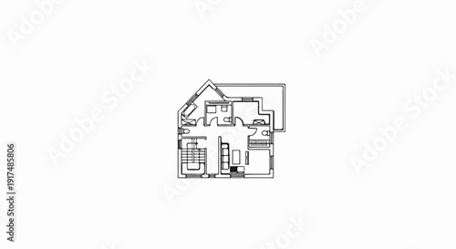Black and white blueprint of a house floor plan showing rooms and stairs