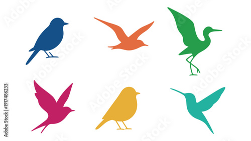 Bird silhouette vector illustration set in various colorful styles