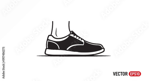 Black and white illustration of a person's foot wearing a casual laced shoe