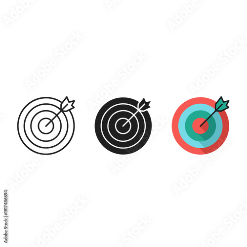 Three targets with arrows in different colors and styles Vector