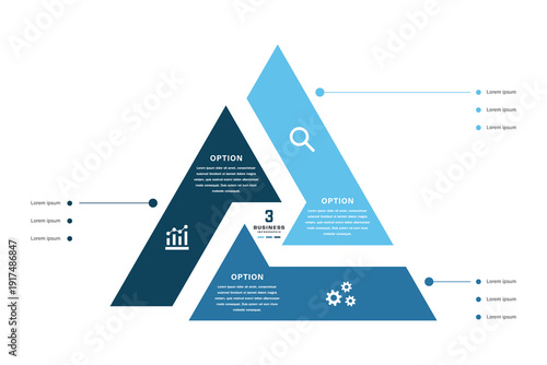 Triangular business infographic with three connected options and icons