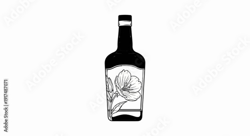 Black bottle with white floral illustration label
