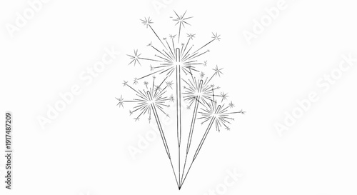 Black and white illustration of sparklers in bloom