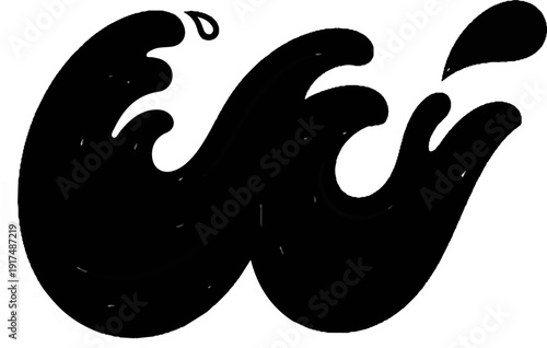 Black stylized wavy lines and splashes on white