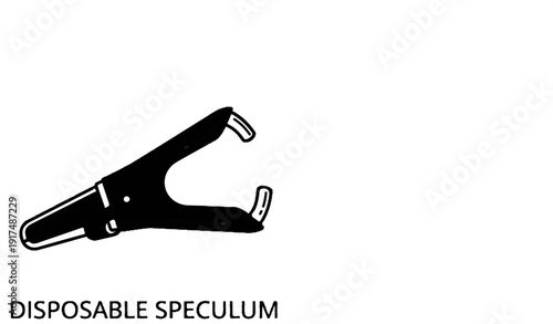 Black and white illustration of a disposable speculum tool on a white background