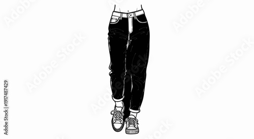 Black jeans and white sneakers, illustrated