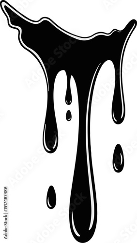 Black liquid dripping in teardrop shapes