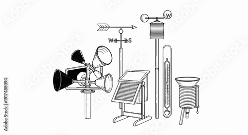 Black and white illustration of weather monitoring instruments