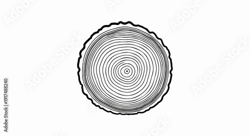 Black and white illustration of a tree trunk cross-section with growth rings