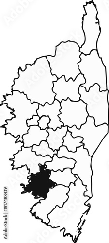 Blackened region on a map of an island's administrative divisions