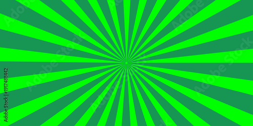 Abstract green retro sunburst background featuring radial rays and vintage grunge texture in a bright vector illustration design