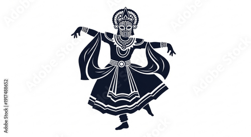 Traditional indian dancer in ornate costume performing kathakali dance with intricate makeup and jewelry