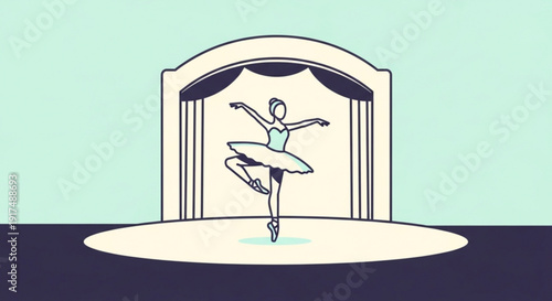 Ballet dancer performing on stage with spotlight and curtains elegant female ballerina in tutu dancing