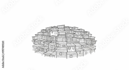 Dense cluster of densely packed, small, wooden structures on a hill