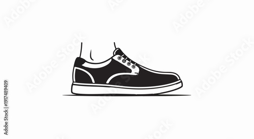 Black shoe with laces and white sole on white background