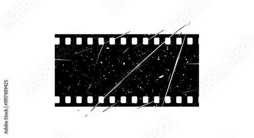 Black film strip with white speckles and scratch marks, evoking vintage aesthetics