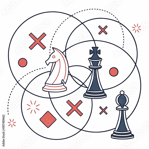A venn diagram with chess pieces and various symbols