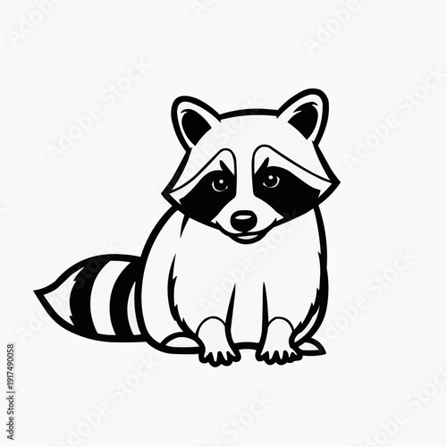 A cute black and white raccoon sitting and looking directly forward