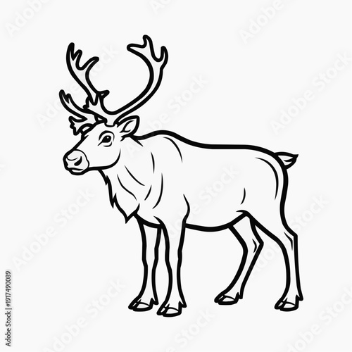 A stylized drawing of a caribou standing in a minimalist line art style