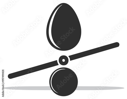 Abstract visual representing balance with an egg on a seesaw over a round object