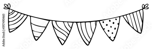 Hand Drawn Festive Bunting Flags with Simple Patterns for Celebration Decor