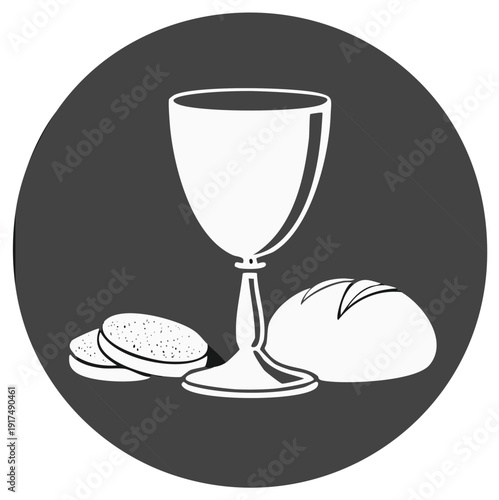 Religious Communion Symbol of Chalice and Bread Icons with Long Shadow Effect
