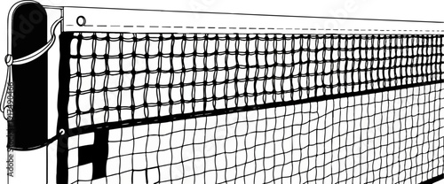 Close-up black and white illustration of a sport net with posts and ropes