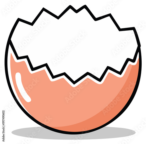 Broken eggshell with jagged edges and smooth finish symbolizes birth or new beginning