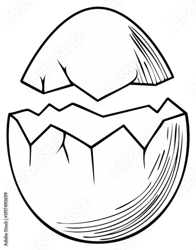 Cracked Eggshell Opening with Textured Hatch Lines and Sketch Style