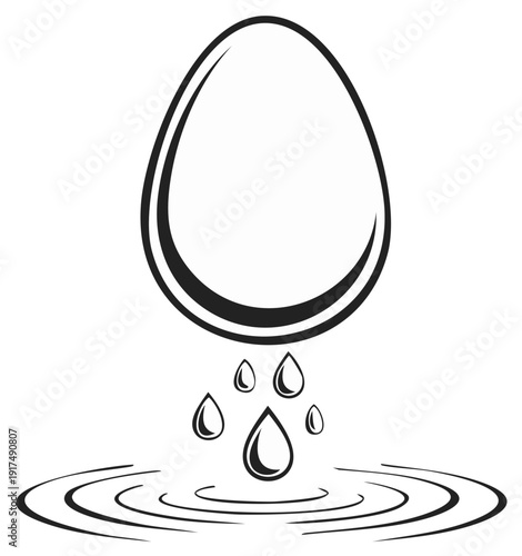 Stylized Egg with Water Droplets Falling into Rippling Water
