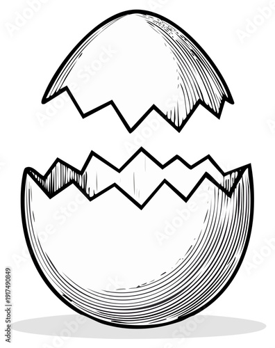 Cracked Eggshell Symbolizing New Beginnings and Emergence in Sketch Style