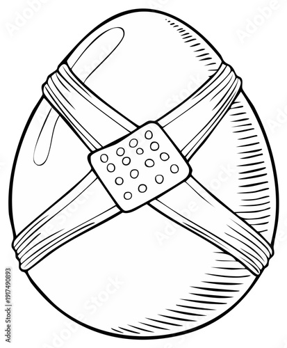 Stylized Egg Decorated with Bandages and Plaster in Sketch Style