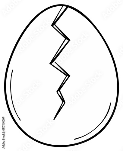 Simple line drawing of an egg with a prominent zigzag crack running vertically down the center