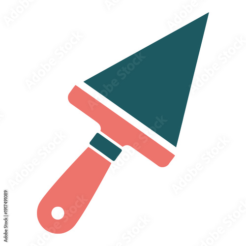 Colorful flat design putty knife with handle and blade for spreading and smoothing icon