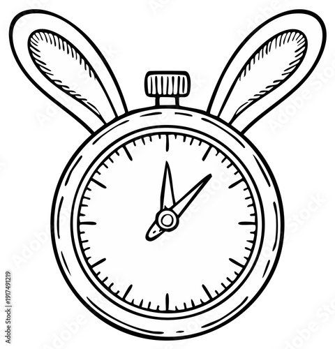 Stopwatch with Bunny Ears Creative Doodle Illustration Showing Timing Concept