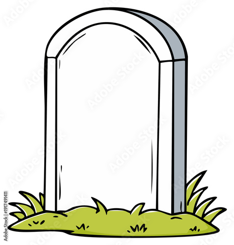 Blank arched tombstone cartoon illustration for Halloween or memorial design element