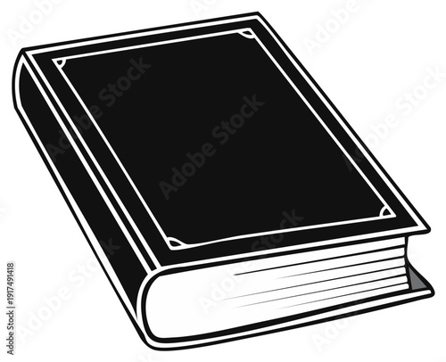 Illustrated Black Hardcover Book with Angled View and Decorative Corners Vector Artwork