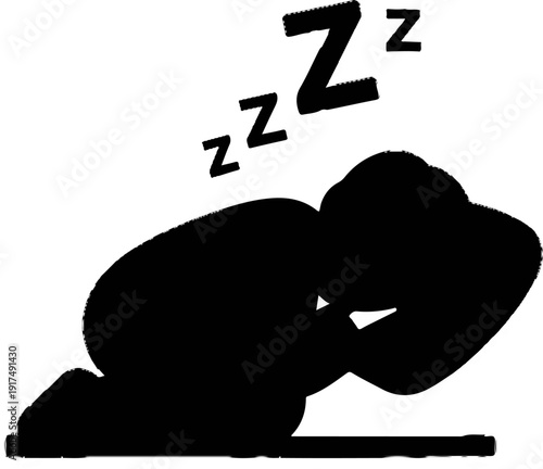 Black silhouette of a person sleeping soundly with Z's floating above