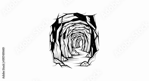 Dark, jagged tunnel leading into a bright, unknown opening