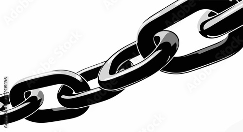 Close-up of a thick, dark metal chain links on a white background