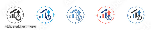 Financial Growth Icon Set Visualizing economic progress, market performance, and investment success with upward trending charts and dollar symbols